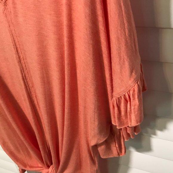 Max Studio coral/orange v-neck ruffle sleeve top with tie front - Size Large - Picture 3 of 10